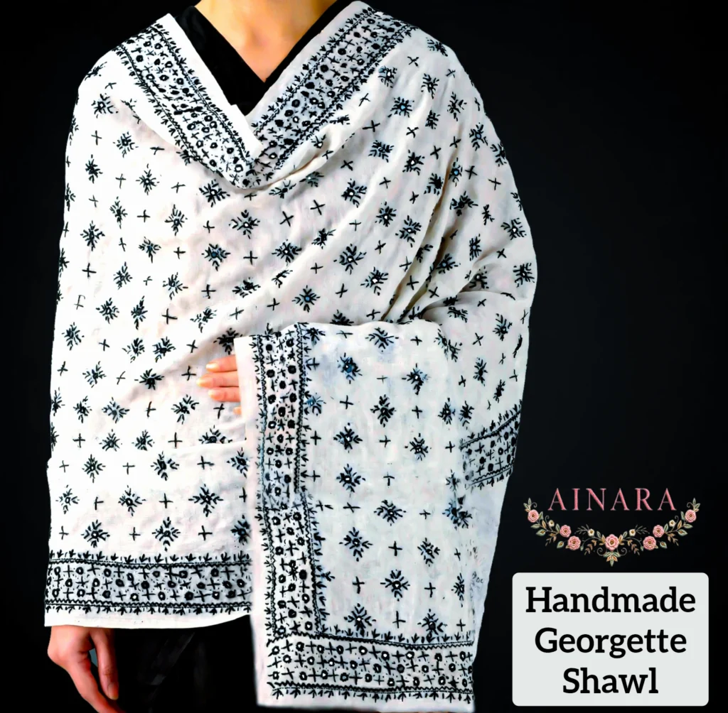 High Quality Handcrafted Shawl (White & Black)