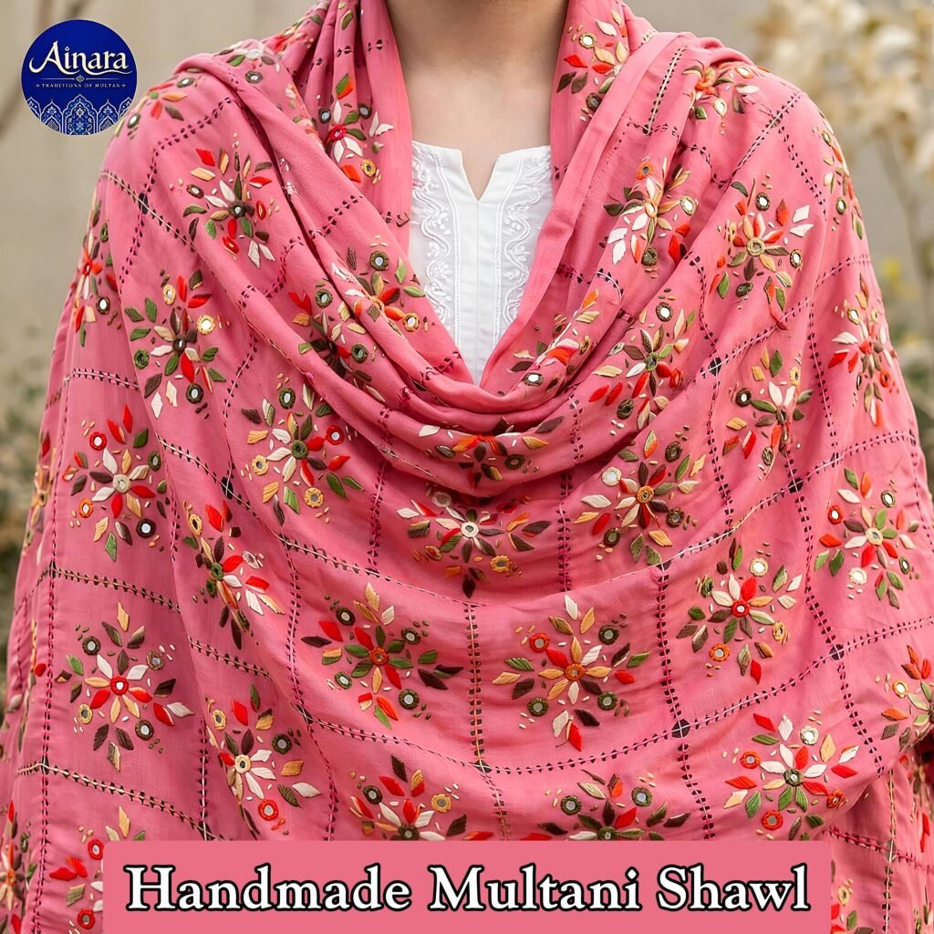 Handmade Pink Embroided Shawl