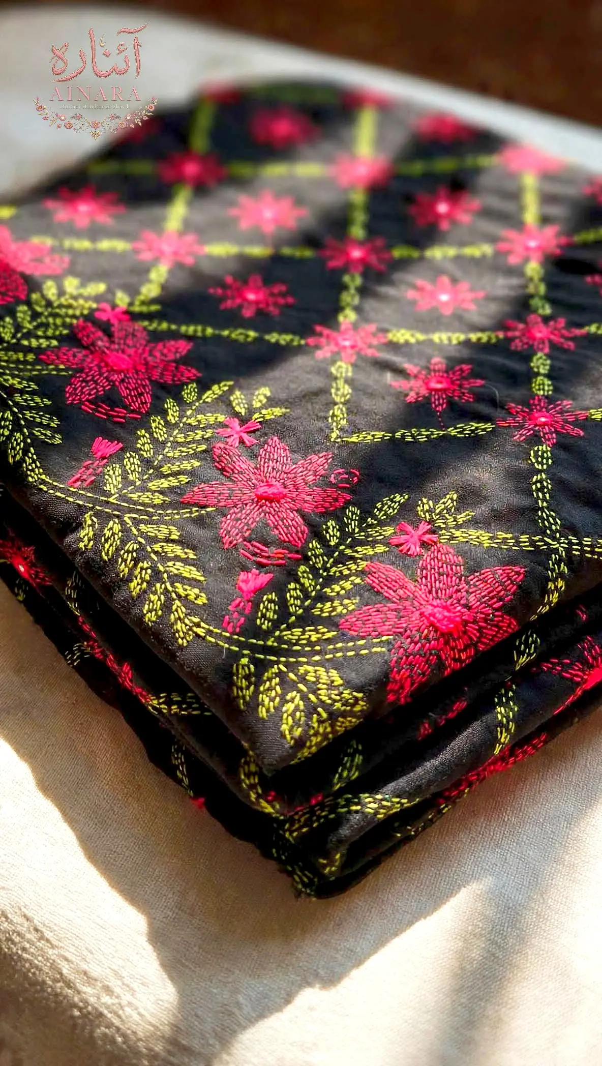 Gul-e-Bahar Multani Handmade Shawl Premium Georgette Stuff | Handmade Kacha Tanka Embroidery