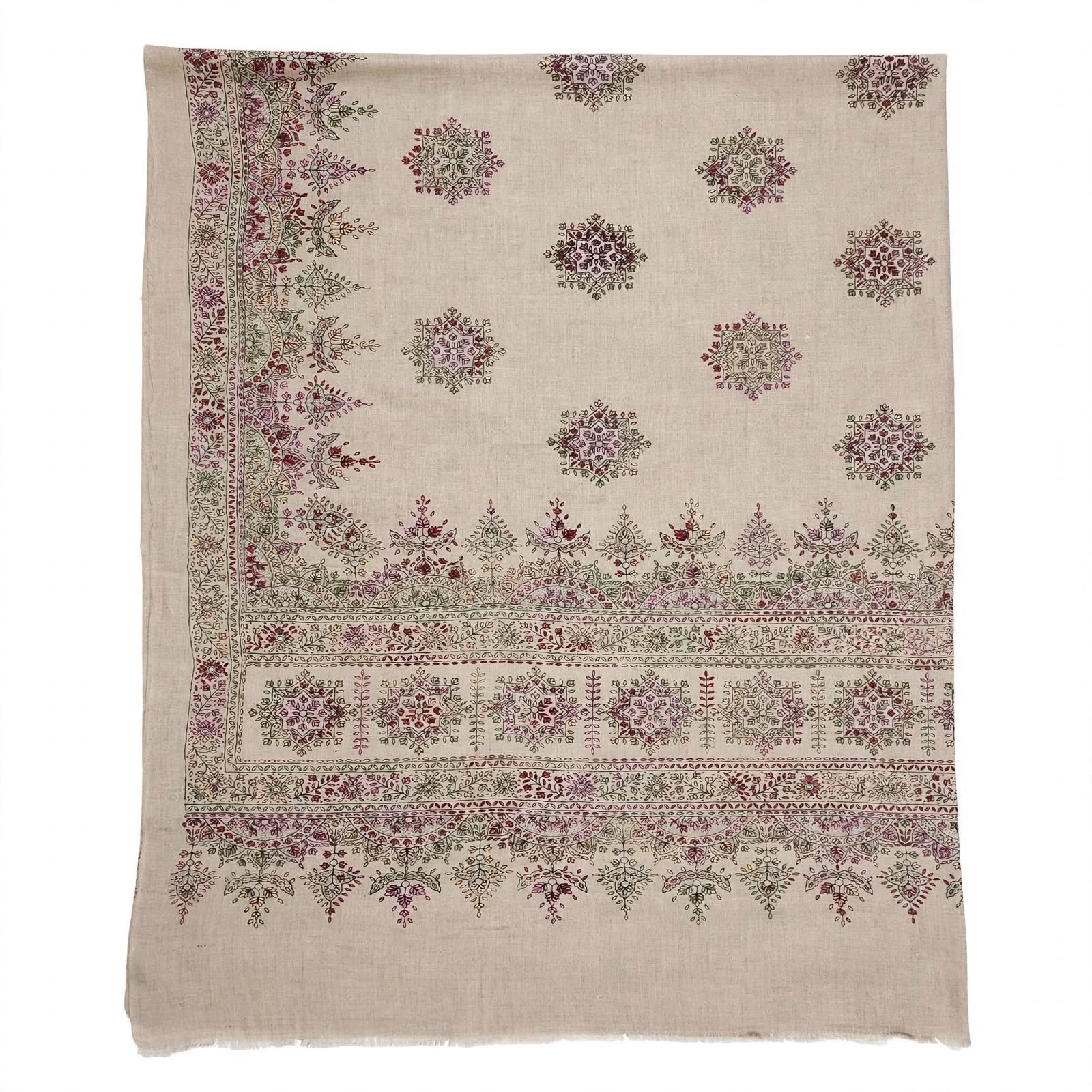 Beige Kashmiri Sozni Pashmina Shawl - Image 3